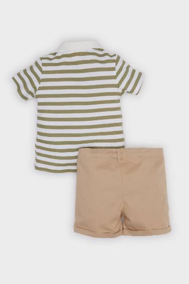 Baby Boy Striped Polo T-Shirt Shorts 2 Piece Set