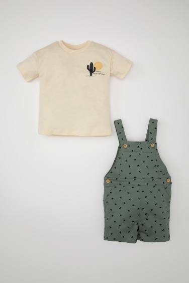 Ensemble de T-Shirt à Manches Courtes et Salopette à Motif Cactus pour Bébé Garçon - 2 Pièces