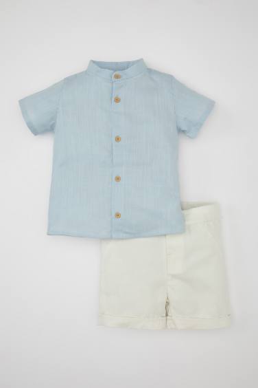 Baby Boy Flame Poplin Shirt Shorts 2 Piece Set