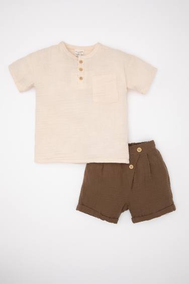 Ensemble de T-Shirt à Manches Courtes et Short en Mousseline pour Bébé Garçon