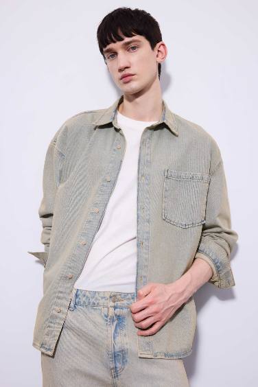 Oversize Fit Faded Effect Jean Shirt