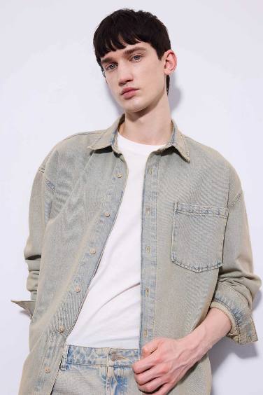 Oversize Fit Faded Effect Jean Shirt