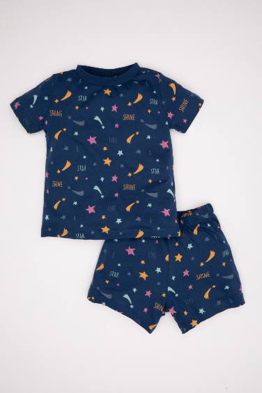 Baby Girl Star Patterned Cotton 2 Piece Pajama Set