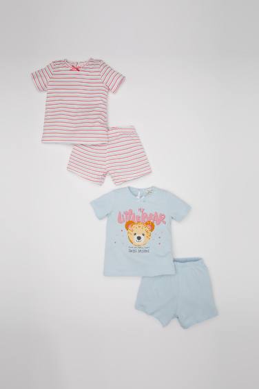 Baby Girl Bear Printed Cotton 4 Piece Pajama Set