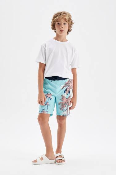 Boy Palm Tree Patterned Swim Shorts