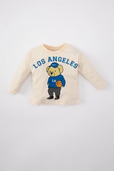 Baby Boy Crew Neck Bear Printed Long Sleeve T-Shirt