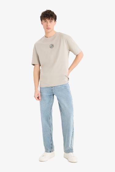 Oversize Fit Crew Neck Back Printed Short Sleeve T-Shirt