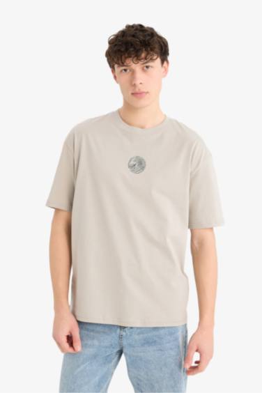 Oversize Fit Crew Neck Back Printed Short Sleeve T-Shirt