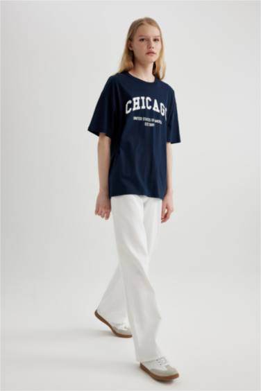 T-Shirt Oversize Imprimé Col Rond à Manches Courtes