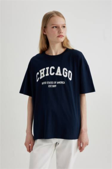 T-Shirt Oversize Imprimé Col Rond à Manches Courtes