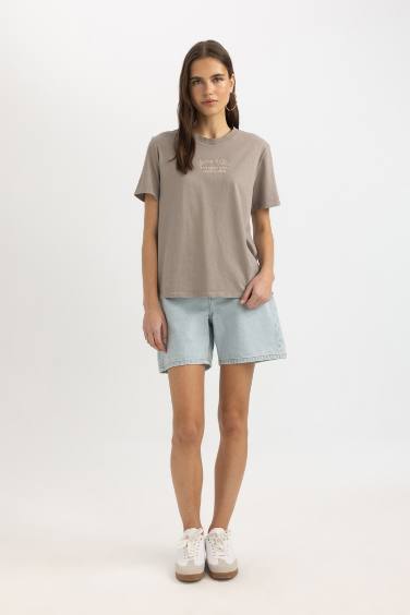 Regular Fit Crew Neck Slogan Short Sleeve T-Shirt