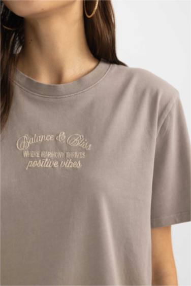 Regular Fit Crew Neck Slogan Short Sleeve T-Shirt