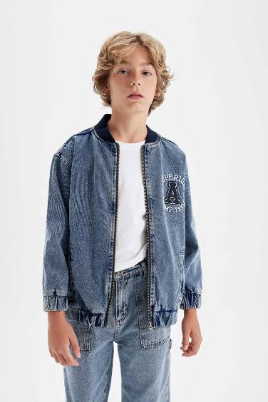 Boy College Collar Bomber Jean Jacket