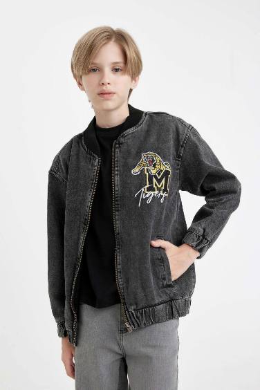 Boy College Collar Bomber Jean Jacket