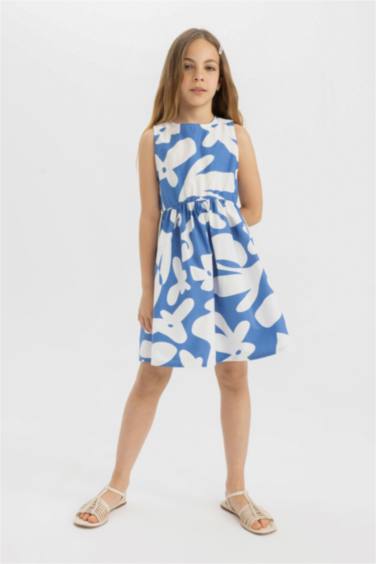 فستان بناتي بوبلين بدون ردن