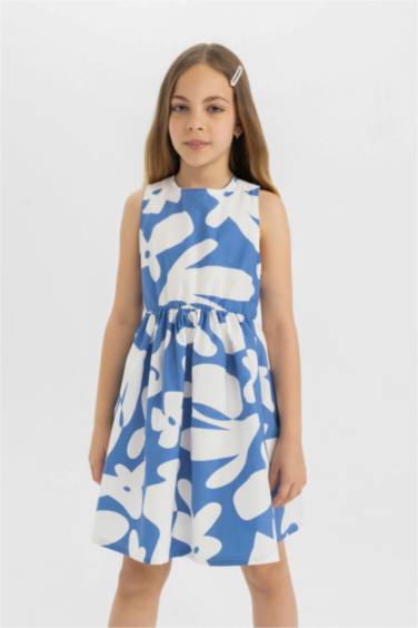 فستان بناتي بوبلين بدون ردن