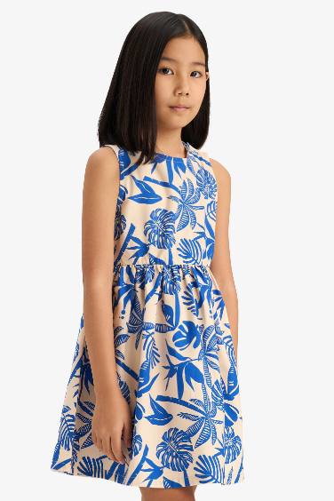Robe sans manches en popeline imprimée pour fille