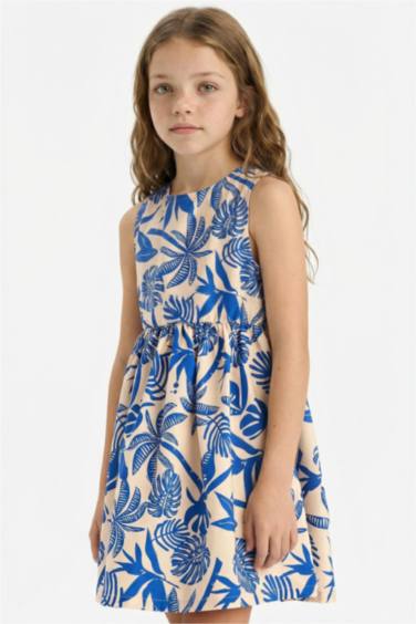Girl Patterned Poplin Sleeveless Dress