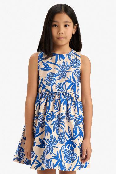 Robe sans manches en popeline imprimée pour fille