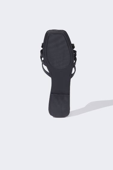 Woman Flat Sole Slip On Faux Leather Slippers