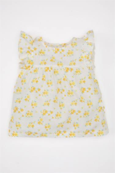 Regular Fit Linen Look Flower Short Sleeve Shirt