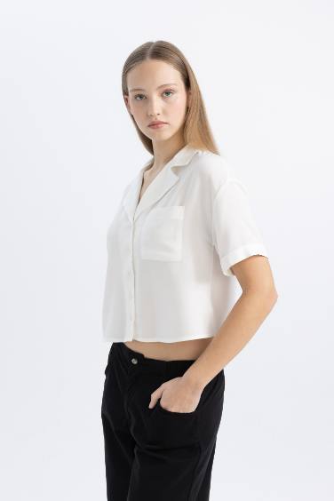 Oversize Fit Pajama Collar Short Sleeve Shirt