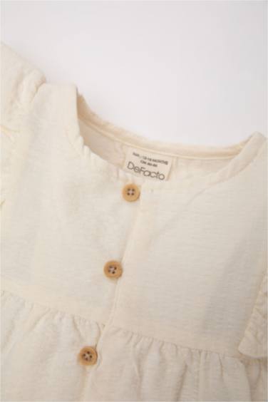 Baby Girl Crew Neck Seersucker Textured Shirt