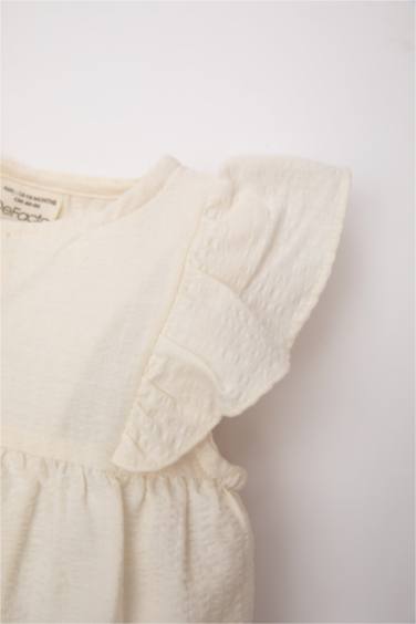 Baby Girl Crew Neck Seersucker Textured Shirt