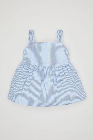 Baby Girl Square Neck Striped Poplin Strap Blouse