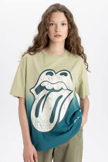 Rolling Stones Oversize Geniş Kalıp Bisiklet Yaka Kısa Kollu Tişört