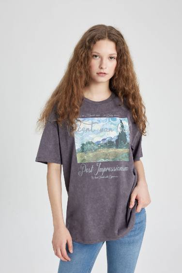 Van Gogh Oversize Fit Crew Мойын қысқа жеңді футболка