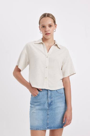 Oversize Fit Linen Blend Short Sleeve Shirt