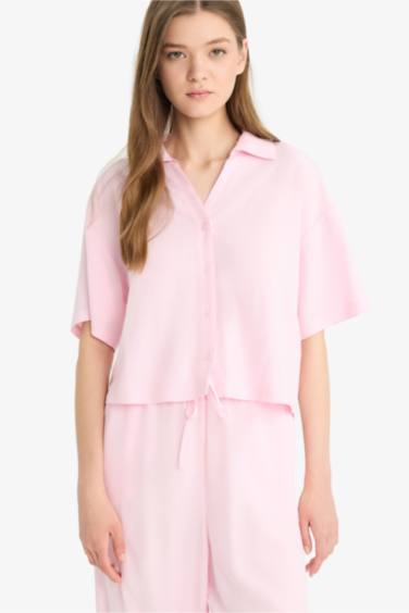 Oversize Fit Linen Blend Short Sleeve Shirt