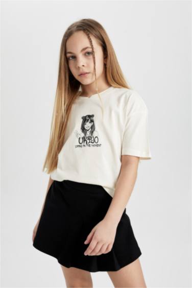 Girl Printed Short Sleeve T-Shirt Skirt 2 Piece Set