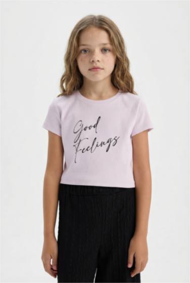 Ensemble de T-shirt imprimé et pantalon large en tissu côtelé pour fille