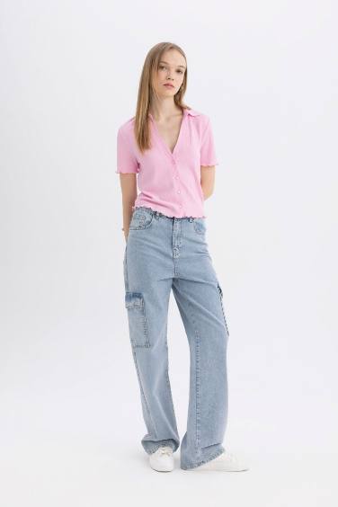 Slim Fit Shirt Collar Short Sleeve Shirt