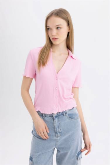 Slim Fit Shirt Collar Short Sleeve Shirt