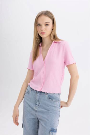 Slim Fit Shirt Collar Short Sleeve Shirt