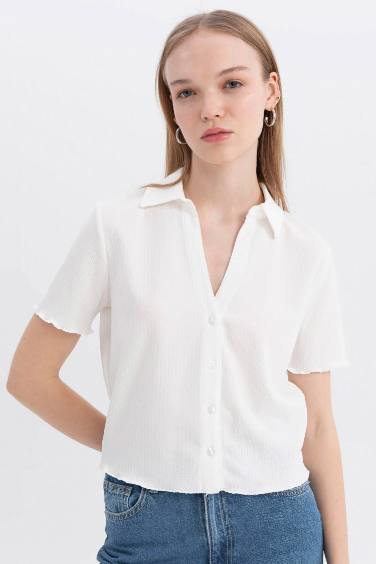 Slim Fit Shirt Collar Short Sleeve Shirt