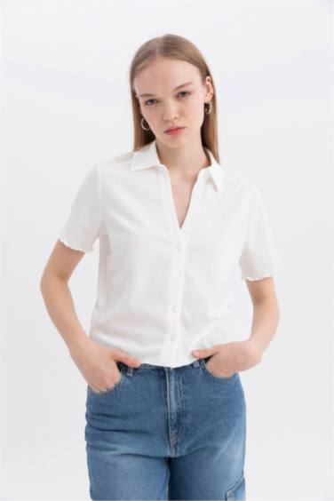 Slim Fit Shirt Collar Short Sleeve Shirt