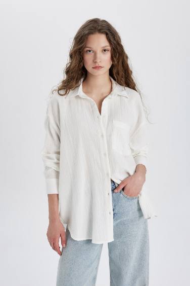 Oversize Fit Shirt Collar Muslin Long Sleeve Shirt