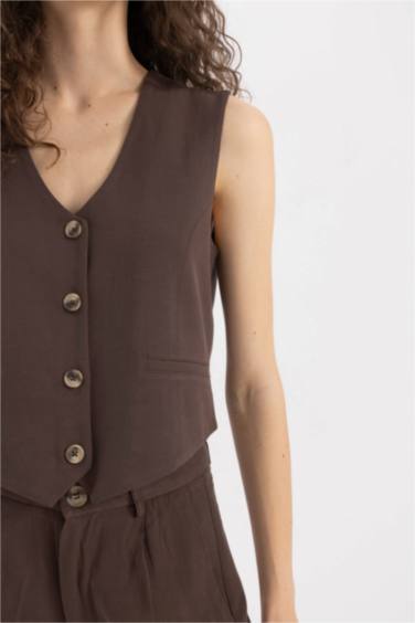 V-Neck Linen Blend Blazer Vest