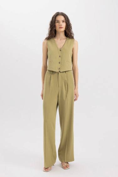 V-Neck Linen Blend Blazer Vest