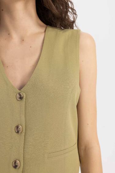 V-Neck Linen Blend Blazer Vest