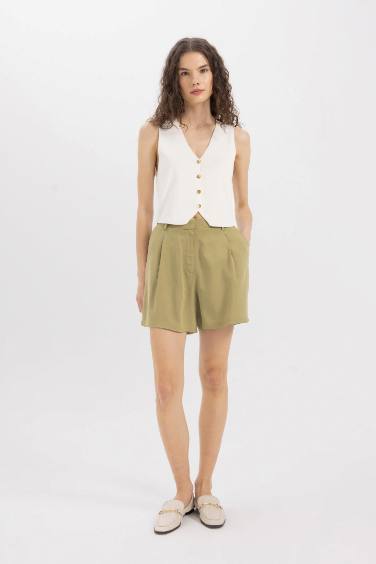 Short taille haute en lin mélangé