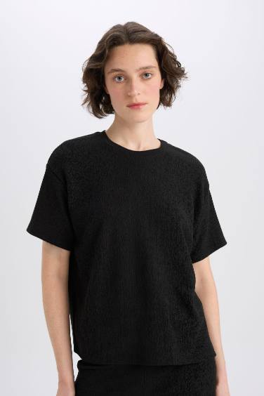 Relax Fit Crew Neck Crepe Short Sleeve T-Shirt