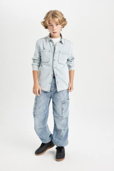 Boy Oversize Fit Polo Collar Denim Shirt