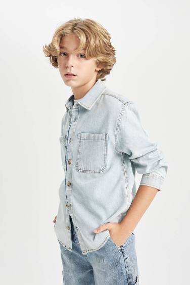 Boy Oversize Fit Polo Collar Denim Shirt