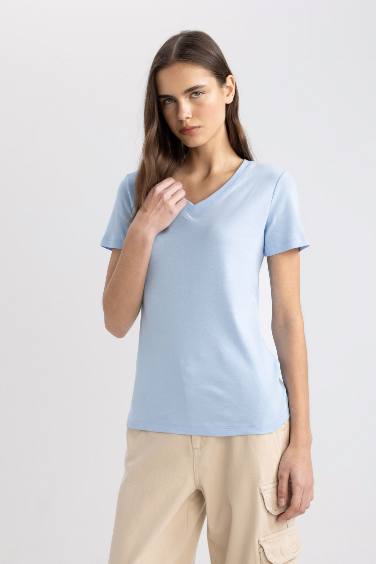 Slim Fit V-Neck Ribana Short Sleeve T-Shirt