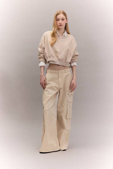 Wide Leg Cargo Gabardine Trousers